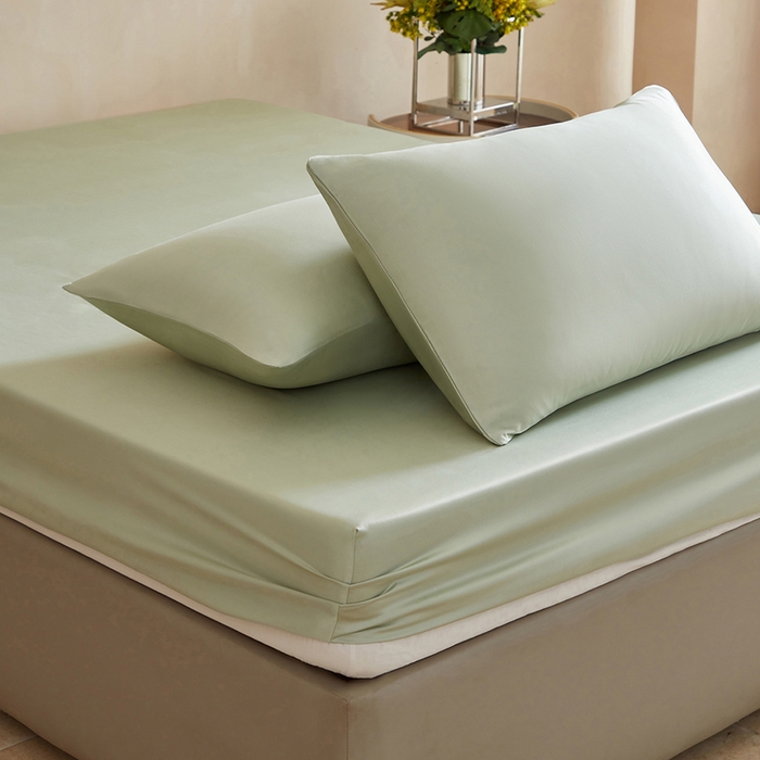 91家纺网 家纺一手货源 找家纺 轩和家居 2025新款天竹60支竹浆纤维A类婴幼儿级别天然抗菌抑菌系列床笠单件-单床笠 淡绿