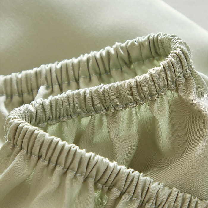 91家纺网 家纺一手货源 找家纺 轩和家居 2025新款天竹60支竹浆纤维A类婴幼儿级别天然抗菌抑菌系列床笠单件-单床笠 淡绿