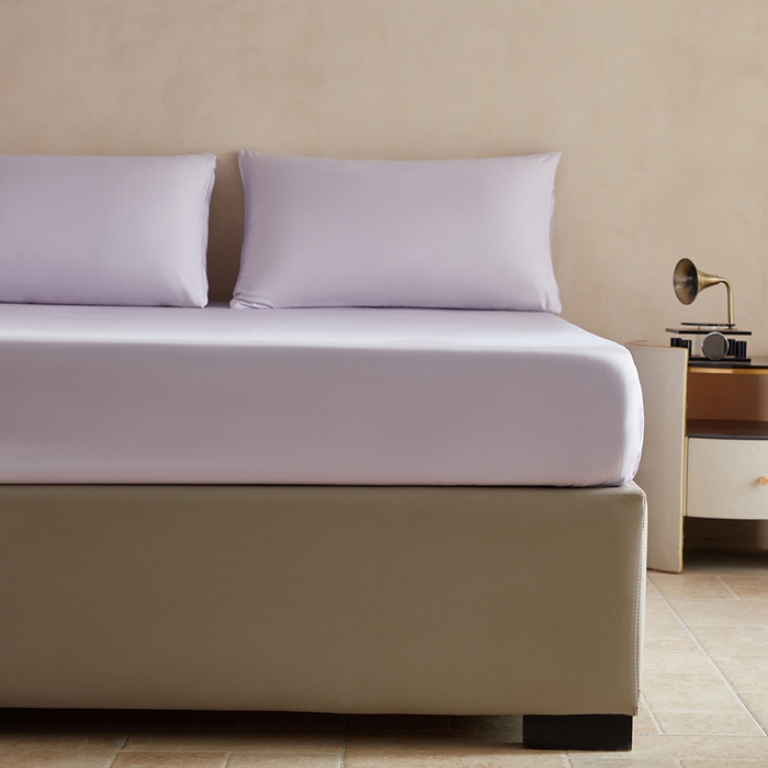 91家纺网 家纺一手货源 找家纺 轩和家居 2025新款天竹60支竹浆纤维A类婴幼儿级别天然抗菌抑菌系列床笠单件-单床笠 淡紫