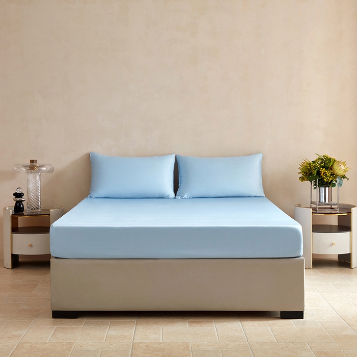 轩和家居 2025新款天竹60支竹浆纤维A类婴幼儿级别天然抗菌抑菌系列床笠单件-单床笠 天蓝