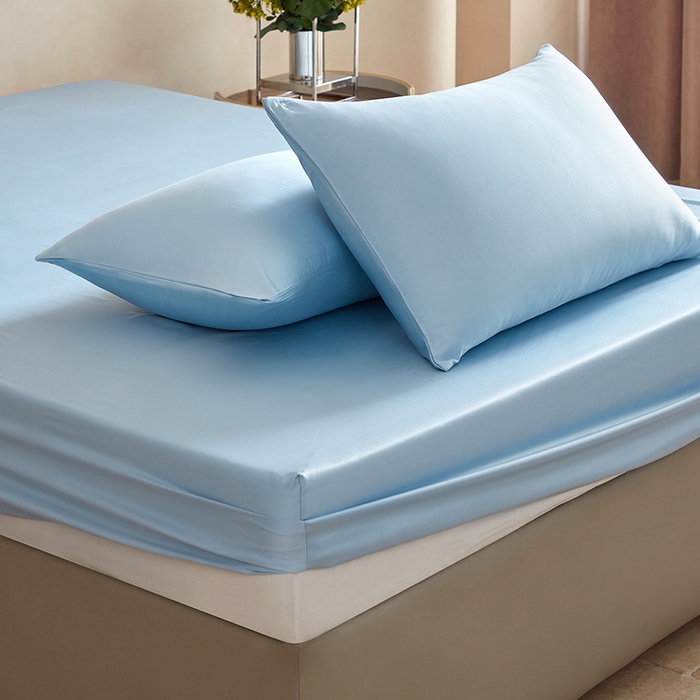 91家纺网 家纺一手货源 找家纺 轩和家居 2025新款天竹60支竹浆纤维A类婴幼儿级别天然抗菌抑菌系列床笠单件-单床笠 天蓝