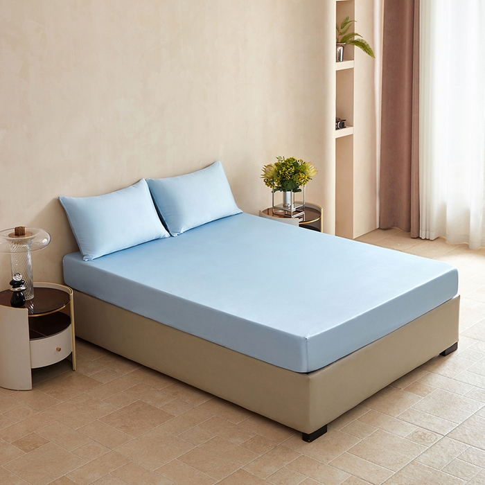 91家纺网 家纺一手货源 找家纺 轩和家居 2025新款天竹60支竹浆纤维A类婴幼儿级别天然抗菌抑菌系列床笠单件-单床笠 天蓝