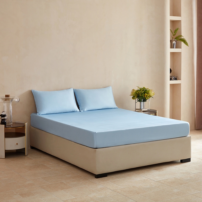 91家纺网 家纺一手货源 找家纺 轩和家居 2025新款天竹60支竹浆纤维A类婴幼儿级别天然抗菌抑菌系列床笠单件-单床笠 天蓝