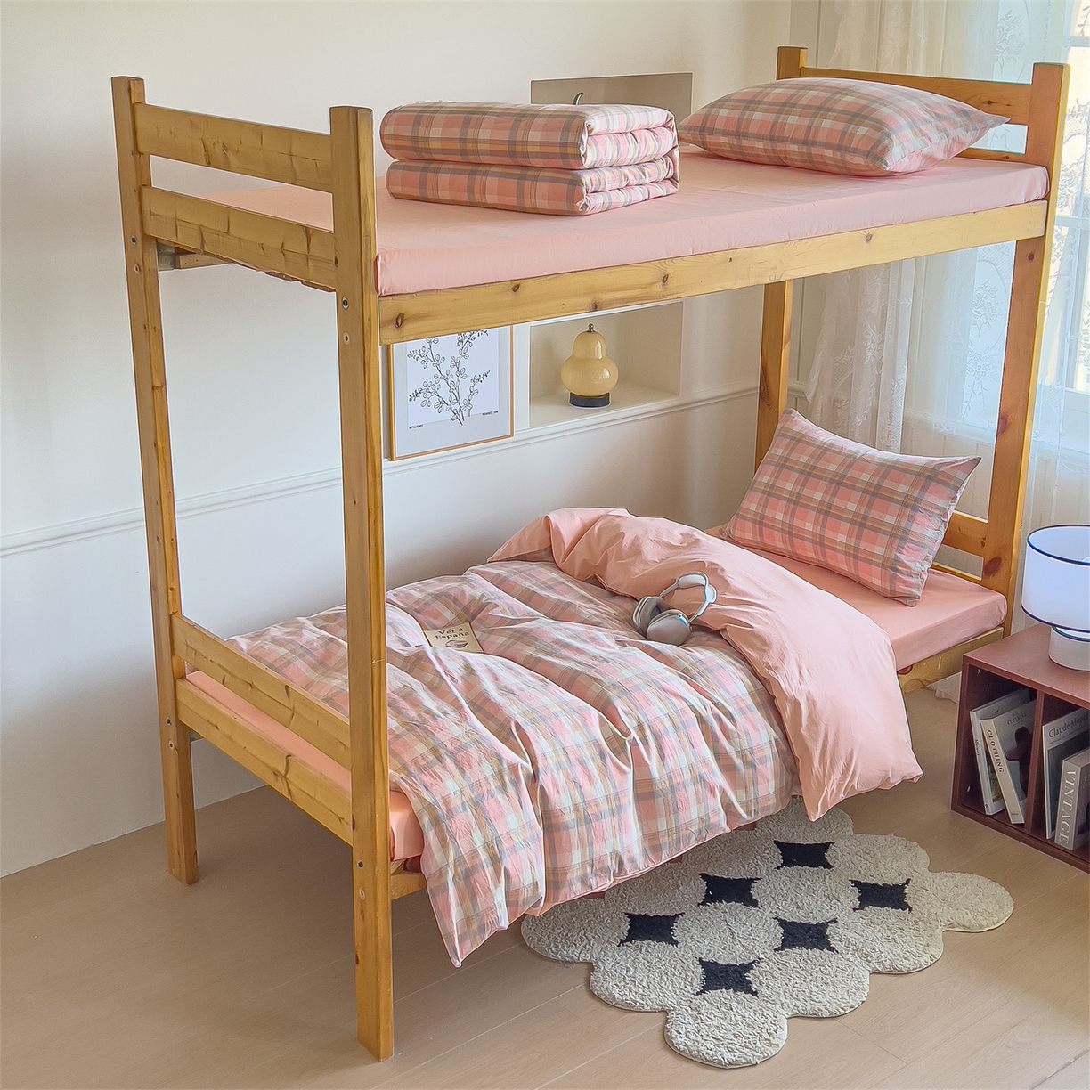 91家纺网 家纺一手货源 找家纺 趣色家纺 2025新款全棉色织水洗棉四件套 简兮粉