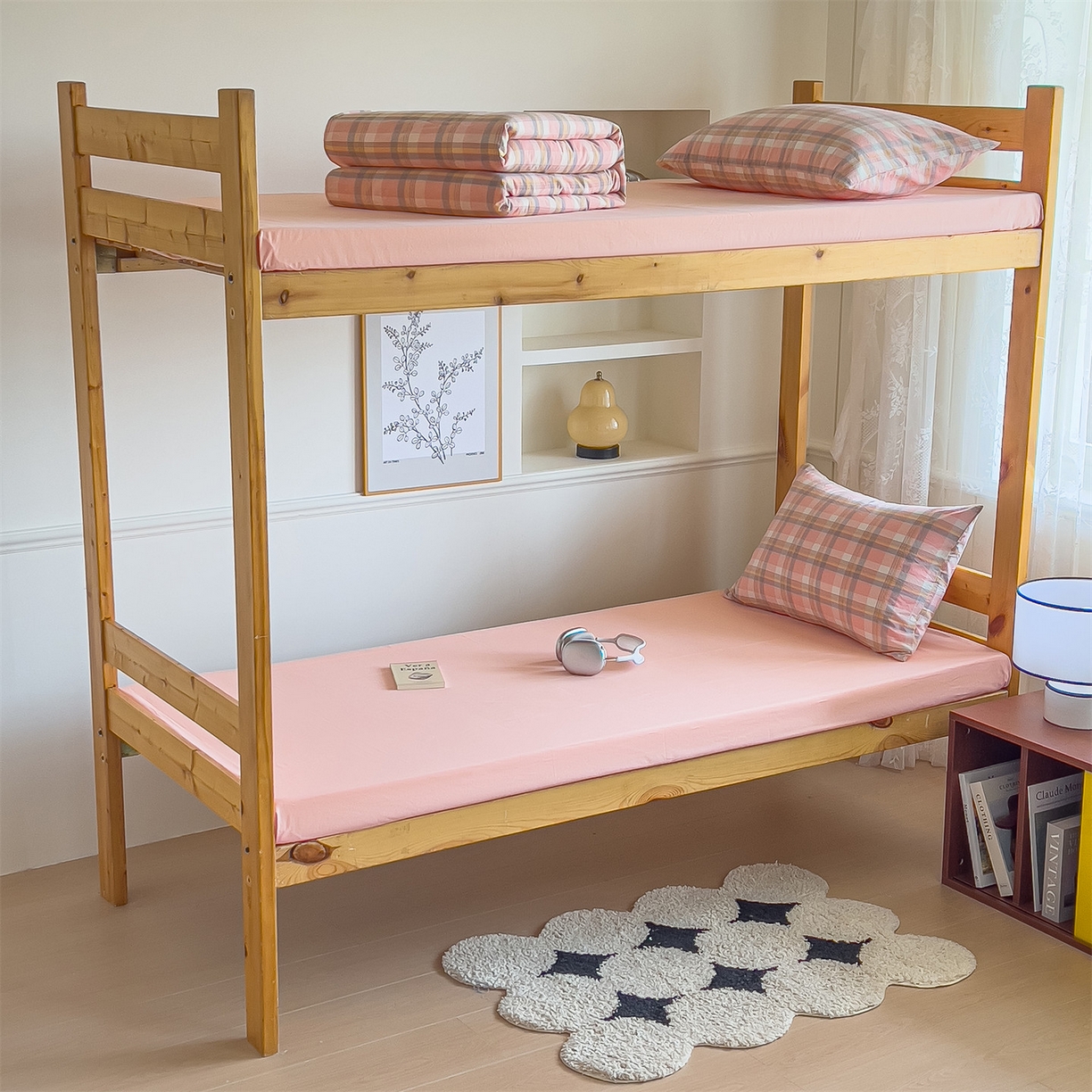 91家纺网 家纺一手货源 找家纺 趣色家纺 2025新款全棉色织水洗棉四件套 简兮粉