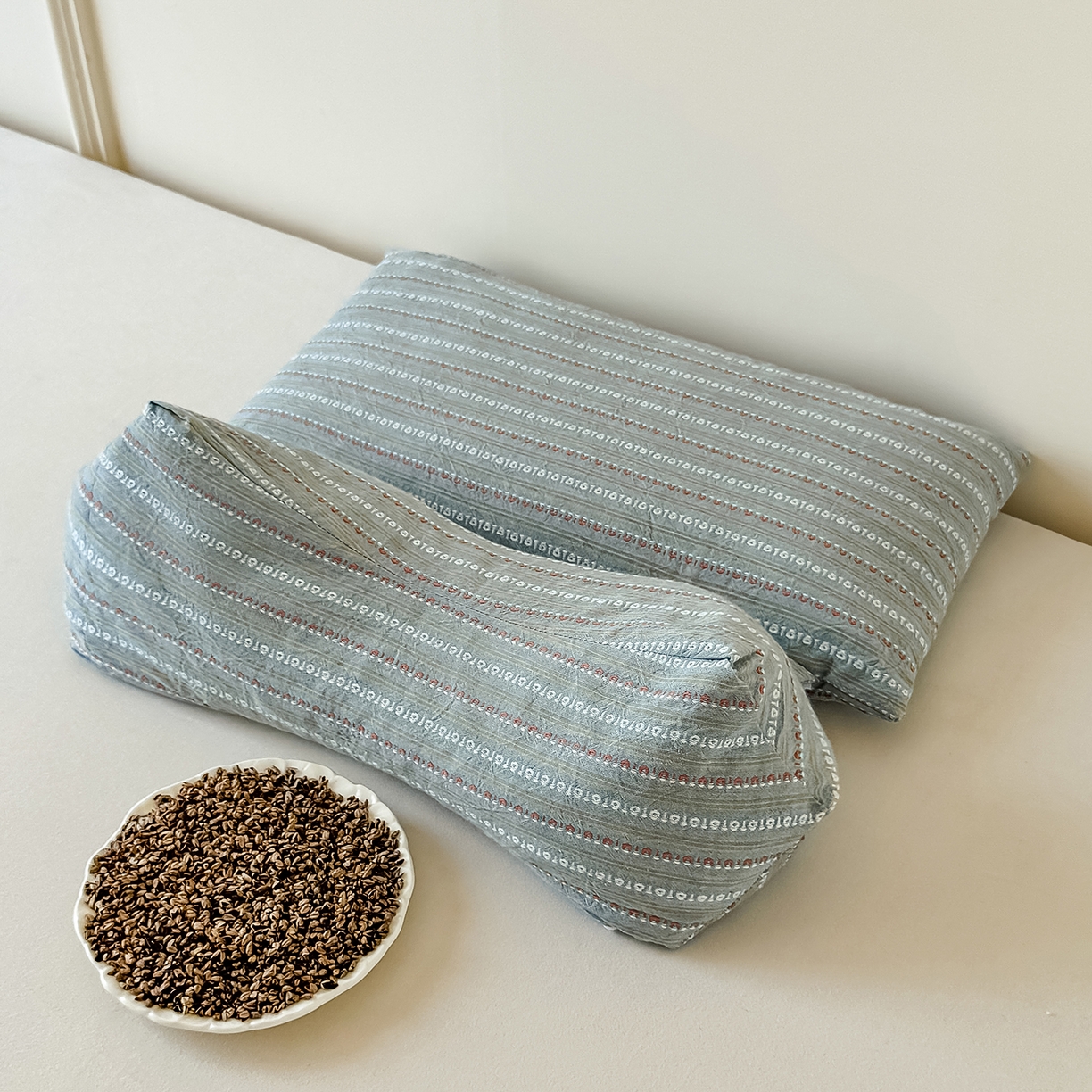 云熙枕业 2025新款全棉三角方形连体纯荞麦牵引枕枕头枕芯 三角荞麦枕-蓝色 三角枕16x35+方枕20x35+高度10-15cm/只