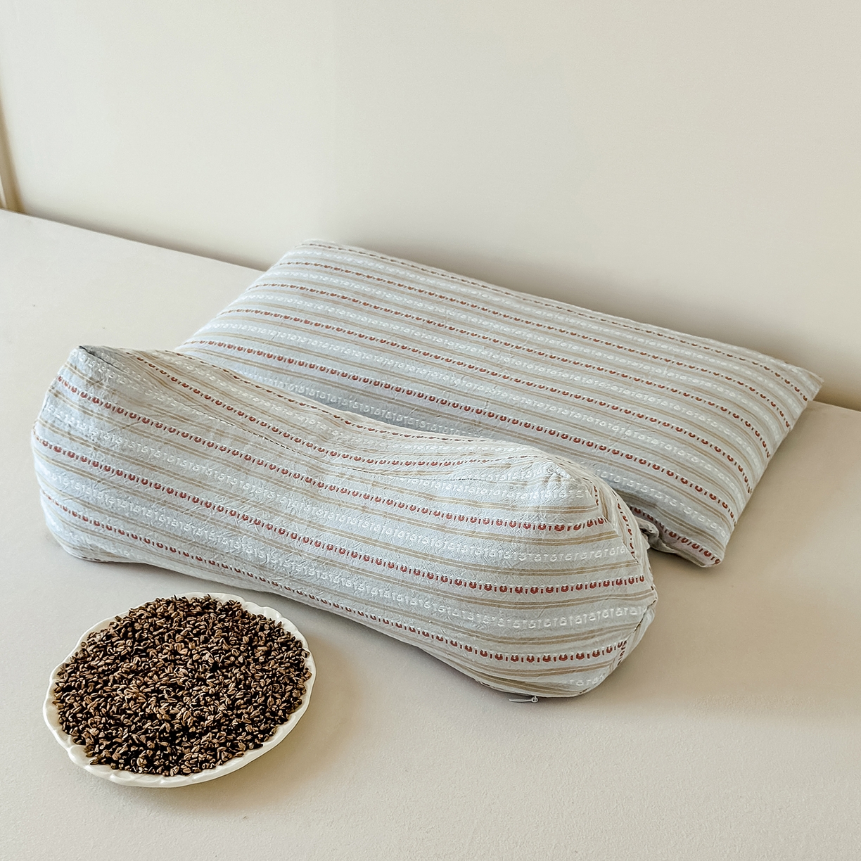 云熙枕业 2025新款全棉三角方形连体纯荞麦牵引枕枕头枕芯 三角荞麦枕-灰色 三角枕16x35+方枕20x35+高度10-15cm/只