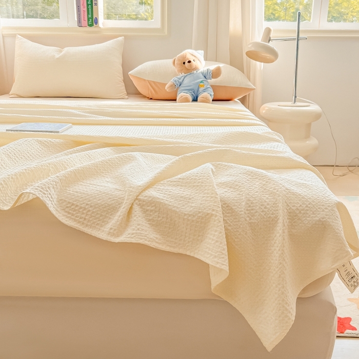 91家纺网 家纺一手货源 找家纺 梦斋家纺2025新款华芙格床单单品单床单床单单件 奶黄