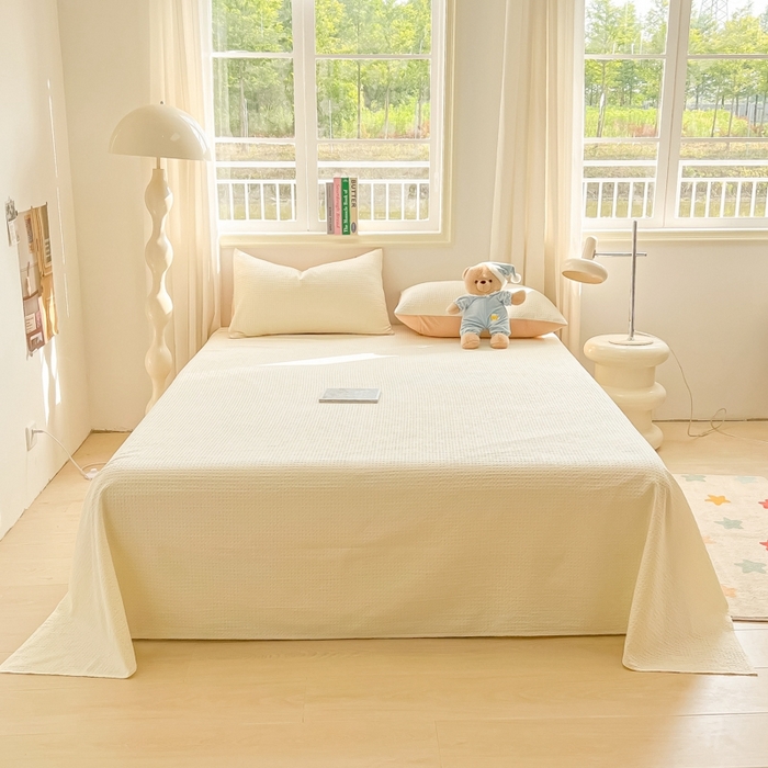 91家纺网 家纺一手货源 找家纺 梦斋家纺2025新款华芙格床单单品单床单床单单件 奶黄