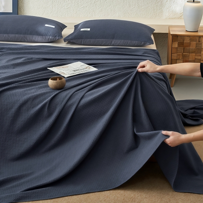 91家纺网 家纺一手货源 找家纺 梦斋家纺2025新款华芙格床单单品单床单床单单件 深宝蓝