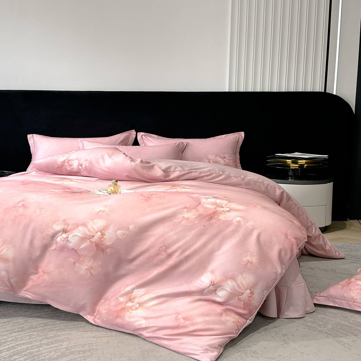 91家纺网 家纺一手货源 找家纺 喜四方 2025新款加厚天丝棉磨毛数码印花四件套 爱之花舍-粉