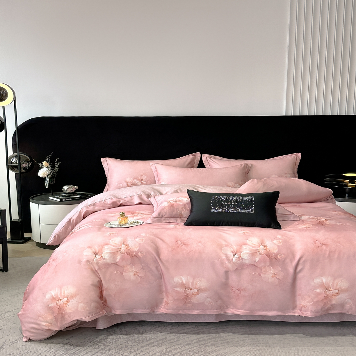 91家纺网 家纺一手货源 找家纺 喜四方 2025新款加厚天丝棉磨毛数码印花四件套 爱之花舍-粉