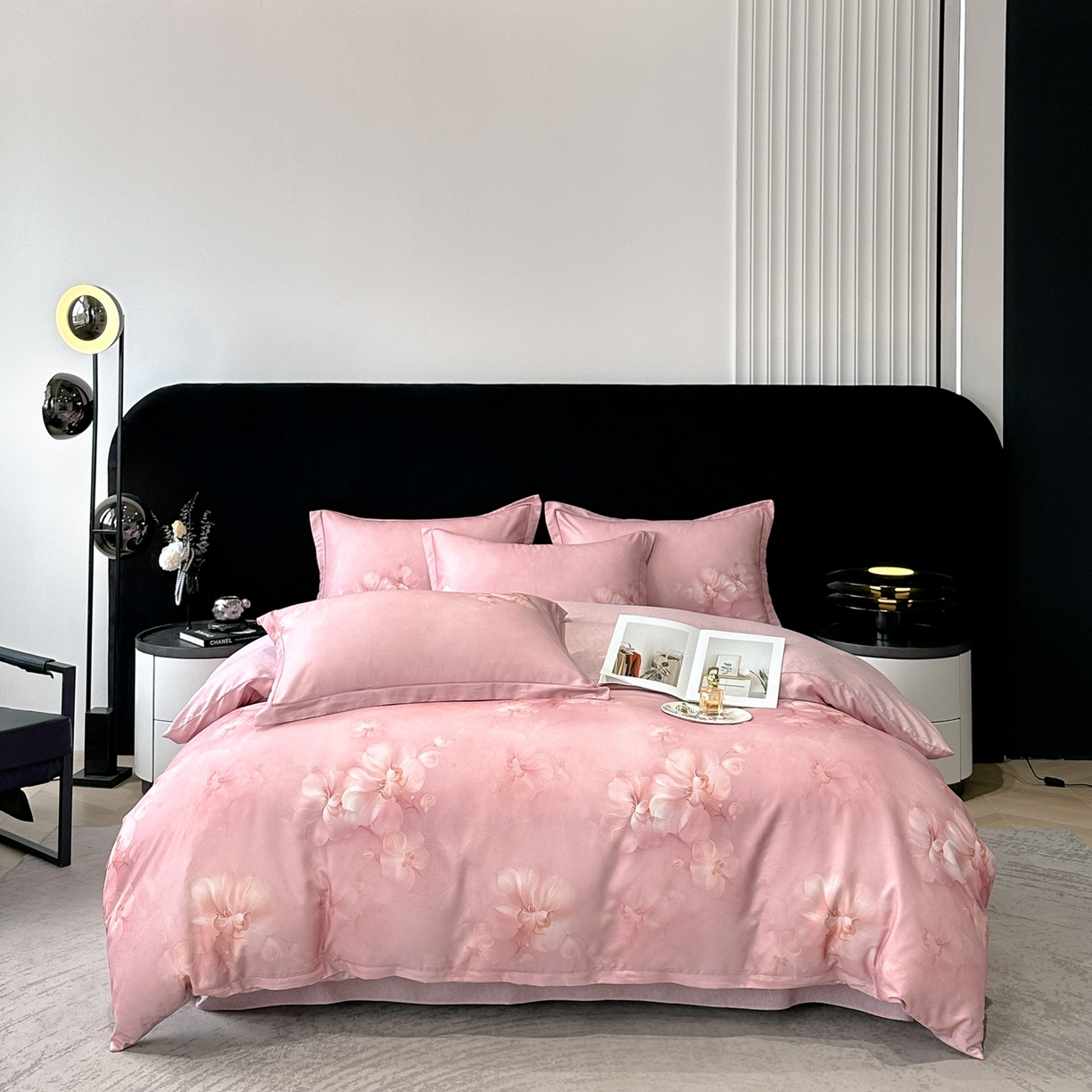 喜四方 2025新款加厚天丝棉磨毛数码印花四件套 爱之花舍-粉