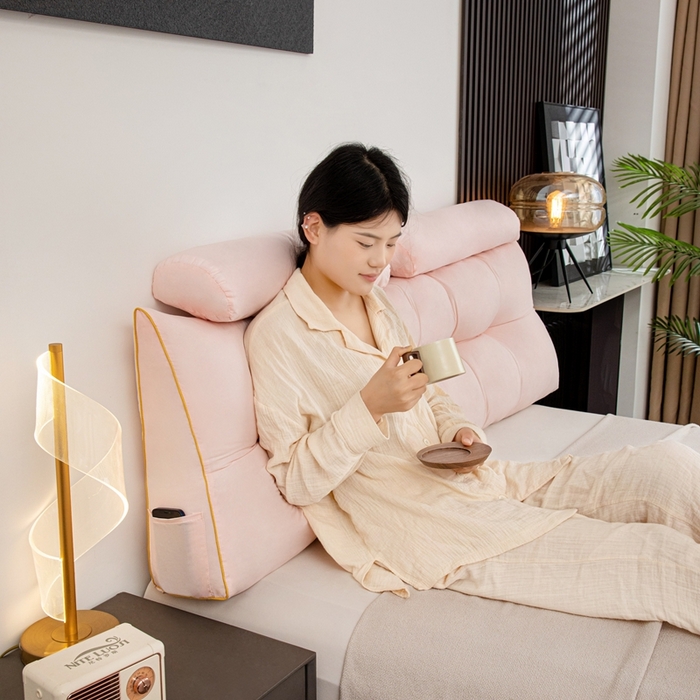 91家纺网 家纺一手货源 找家纺 （总）沐沐家纺 2026新款纯色磨毛布三角靠垫带头枕款