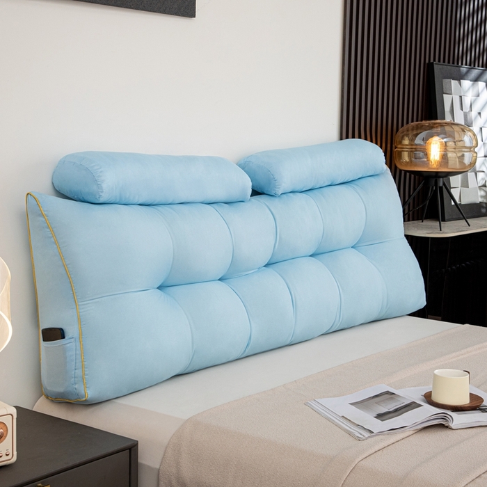 91家纺网 家纺一手货源 找家纺 沐沐家纺 2026新款纯色磨毛布三角靠垫带头枕款 蓝色