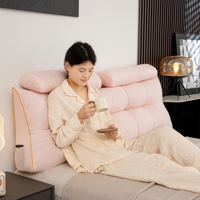 91家纺网 家纺一手货源 找家纺 沐沐家纺 2026新款纯色磨毛布三角靠垫带头枕款 果粉