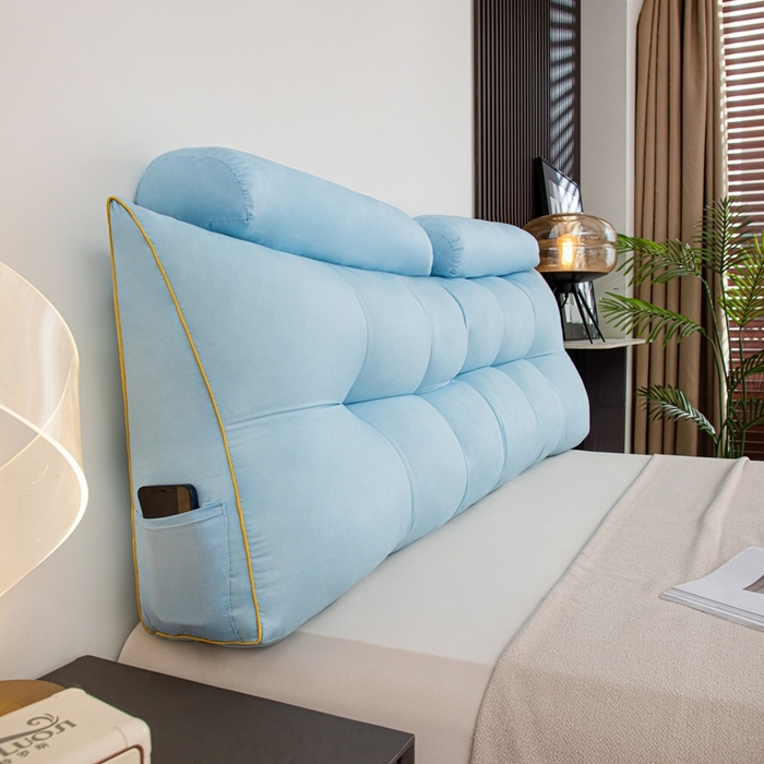 91家纺网 家纺一手货源 找家纺 沐沐家纺 2026新款纯色磨毛布三角靠垫带头枕款 蓝色