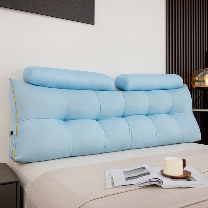 91家纺网 家纺一手货源 找家纺 沐沐家纺 2026新款纯色磨毛布三角靠垫带头枕款 蓝色