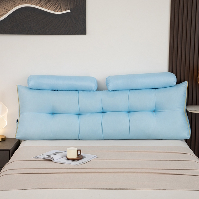 91家纺网 家纺一手货源 找家纺 沐沐家纺 2026新款纯色磨毛布三角靠垫带头枕款 蓝色