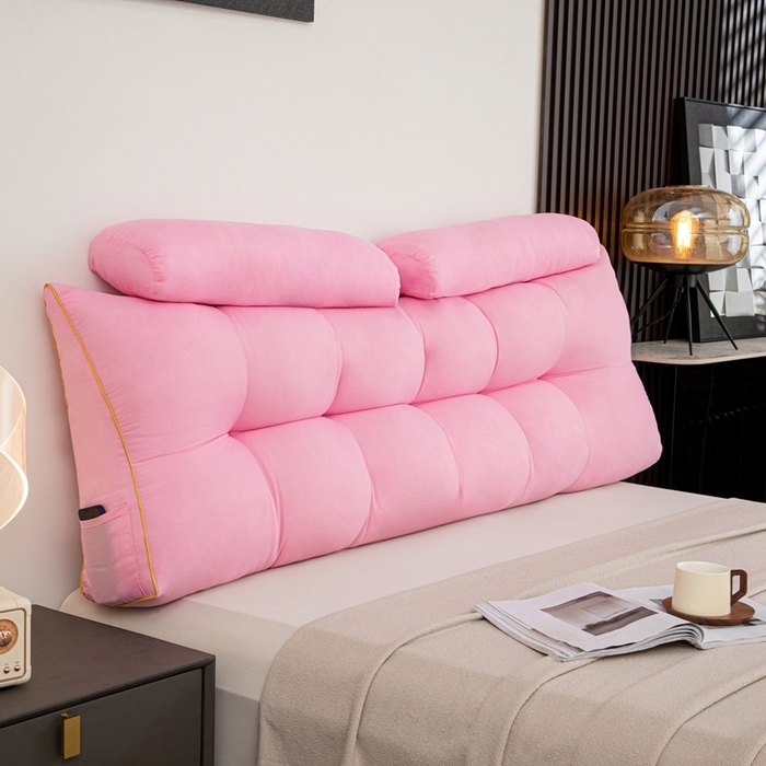 沐沐家纺 2026新款纯色磨毛布三角靠垫带头枕款 玫粉