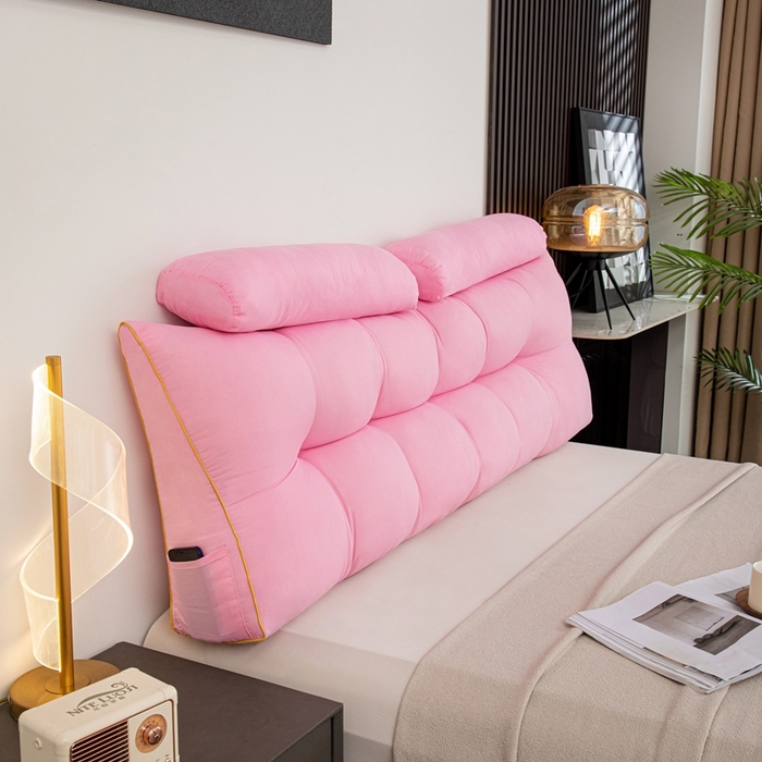 91家纺网 家纺一手货源 找家纺 沐沐家纺 2026新款纯色磨毛布三角靠垫带头枕款 玫粉