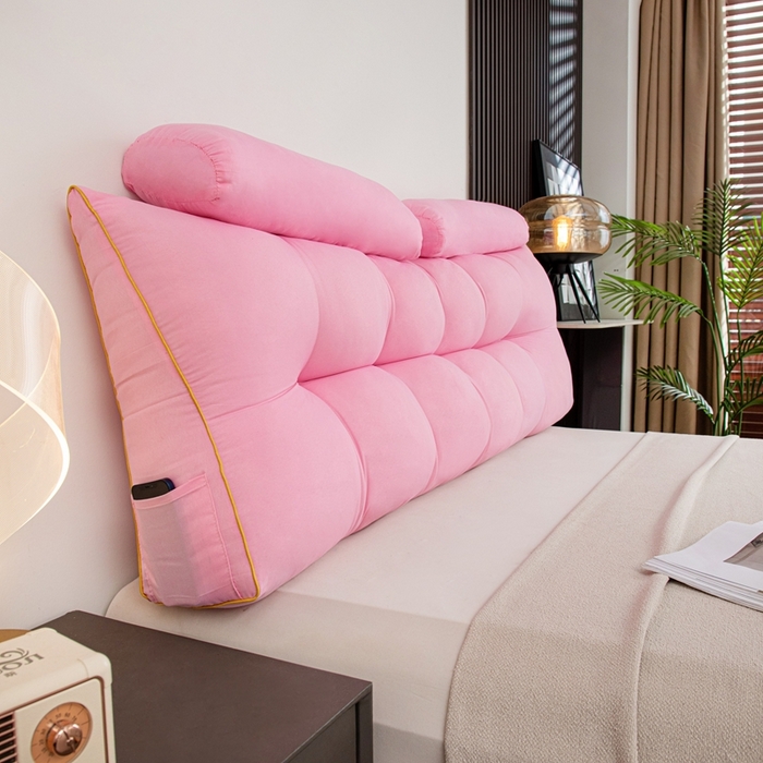 91家纺网 家纺一手货源 找家纺 沐沐家纺 2026新款纯色磨毛布三角靠垫带头枕款 玫粉