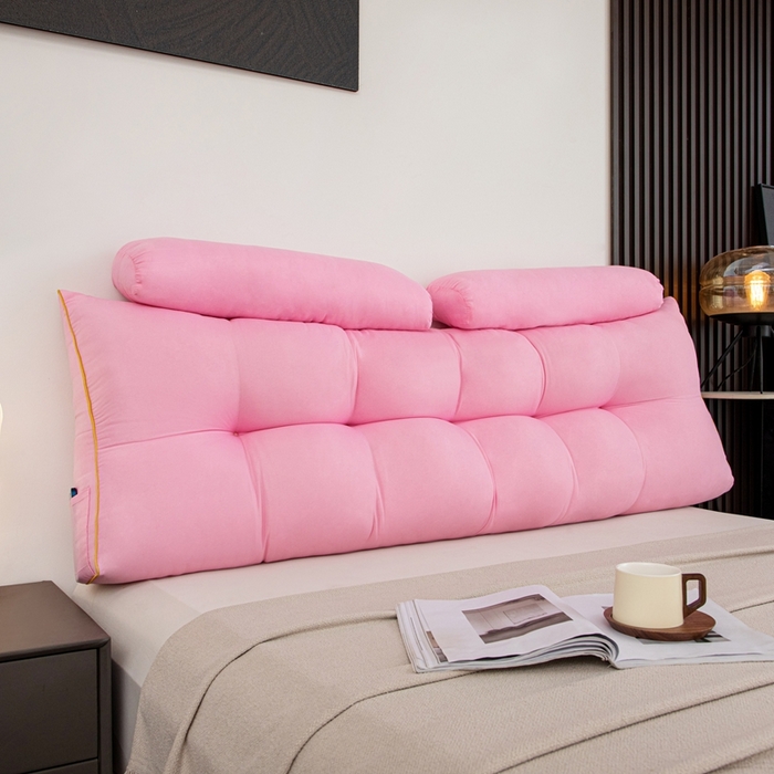 91家纺网 家纺一手货源 找家纺 沐沐家纺 2026新款纯色磨毛布三角靠垫带头枕款 玫粉