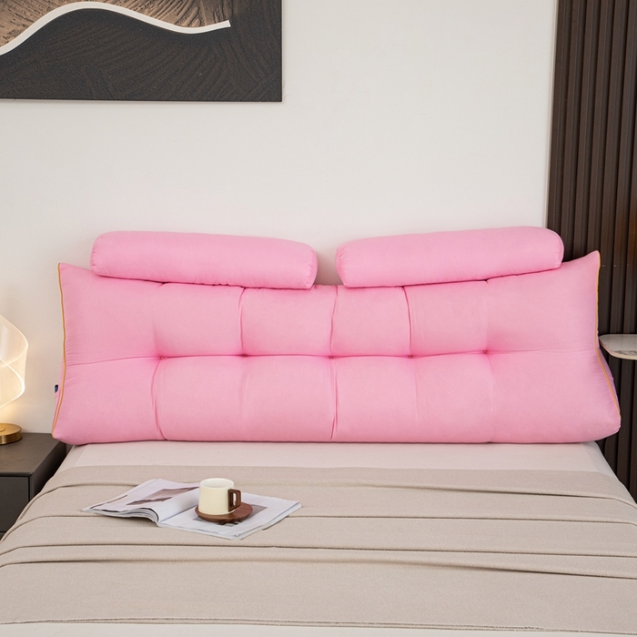 91家纺网 家纺一手货源 找家纺 沐沐家纺 2026新款纯色磨毛布三角靠垫带头枕款 玫粉