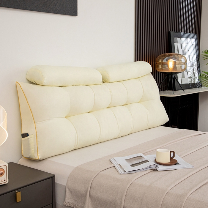 沐沐家纺 2026新款纯色磨毛布三角靠垫带头枕款 奶白