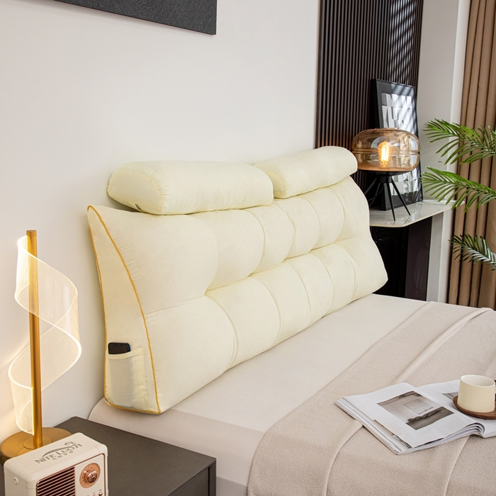 91家纺网 家纺一手货源 找家纺 沐沐家纺 2026新款纯色磨毛布三角靠垫带头枕款 奶白