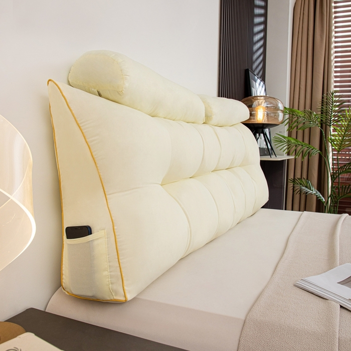 91家纺网 家纺一手货源 找家纺 沐沐家纺 2026新款纯色磨毛布三角靠垫带头枕款 奶白