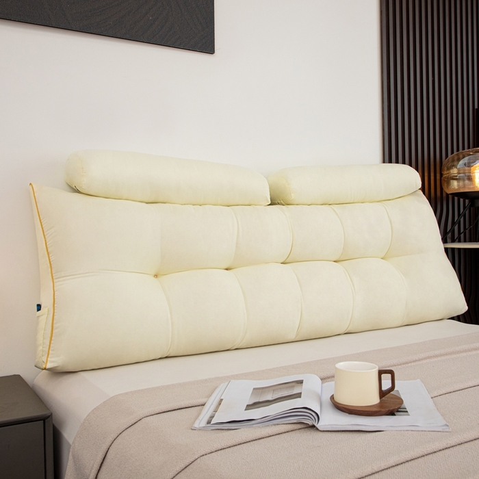 91家纺网 家纺一手货源 找家纺 沐沐家纺 2026新款纯色磨毛布三角靠垫带头枕款 奶白