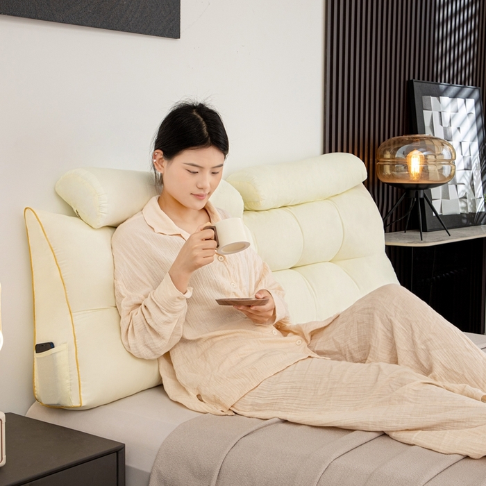 91家纺网 家纺一手货源 找家纺 沐沐家纺 2026新款纯色磨毛布三角靠垫带头枕款 奶白