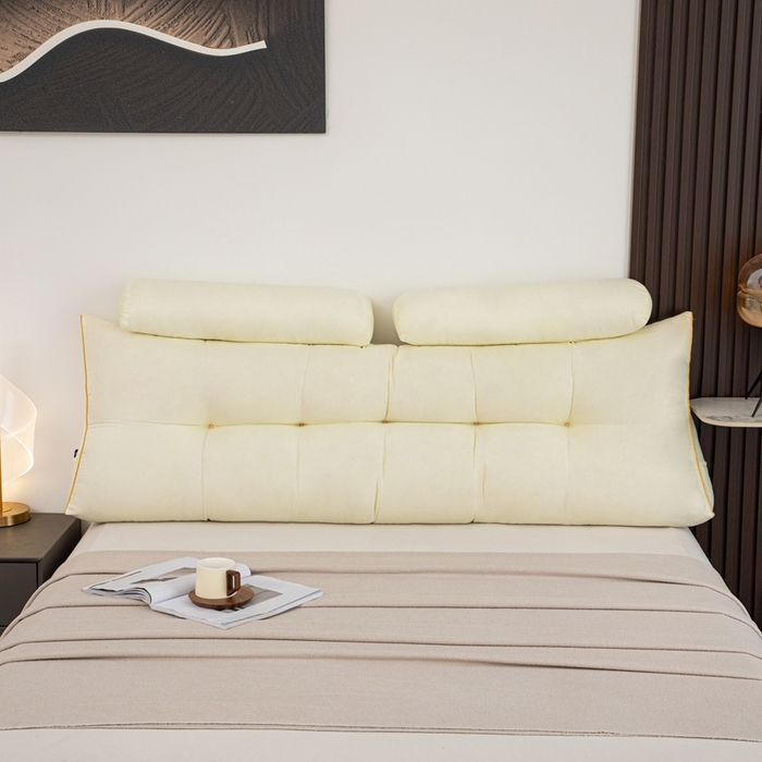 91家纺网 家纺一手货源 找家纺 沐沐家纺 2026新款纯色磨毛布三角靠垫带头枕款 奶白