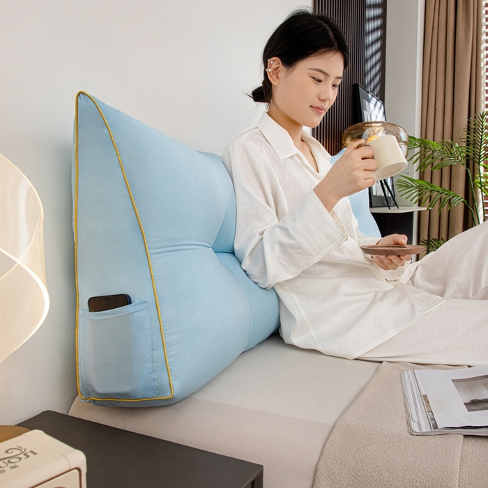 91家纺网 家纺一手货源 找家纺 沐沐家纺 2026新款纯色磨毛布三角靠垫不带头枕款 蓝色