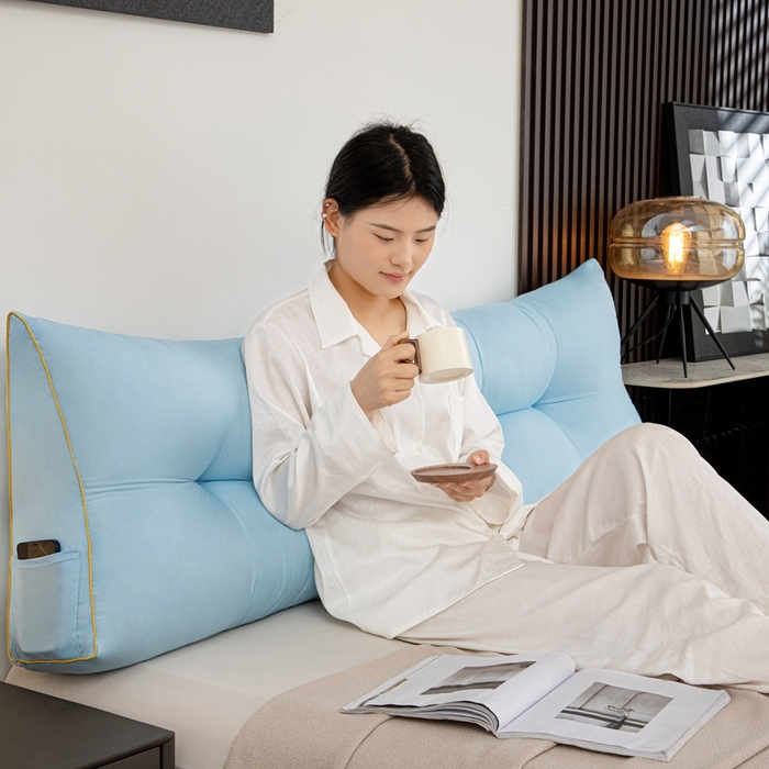 91家纺网 家纺一手货源 找家纺 沐沐家纺 2026新款纯色磨毛布三角靠垫不带头枕款 蓝色