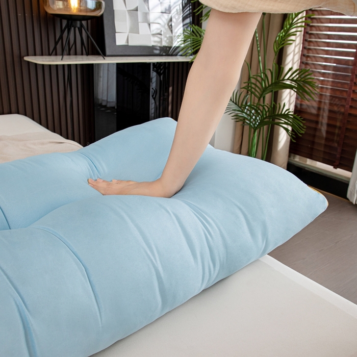 91家纺网 家纺一手货源 找家纺 沐沐家纺 2026新款纯色磨毛布三角靠垫不带头枕款 蓝色