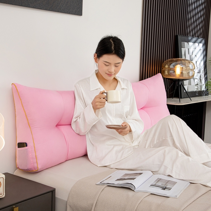 91家纺网 家纺一手货源 找家纺 沐沐家纺 2026新款纯色磨毛布三角靠垫不带头枕款 玫粉