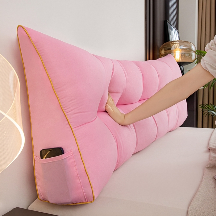 91家纺网 家纺一手货源 找家纺 沐沐家纺 2026新款纯色磨毛布三角靠垫不带头枕款 玫粉