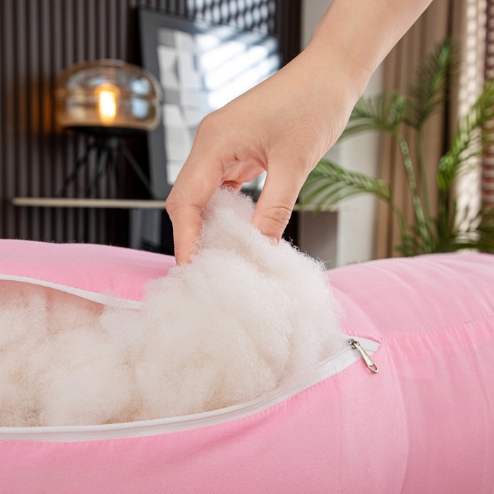 91家纺网 家纺一手货源 找家纺 沐沐家纺 2026新款纯色磨毛布三角靠垫不带头枕款 玫粉