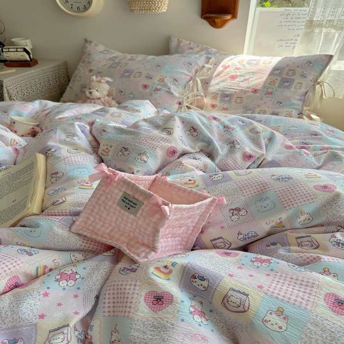 91家纺网 家纺一手货源 找家纺 轻奢坊 2025新款卡通绑带款四件套 格格西高低