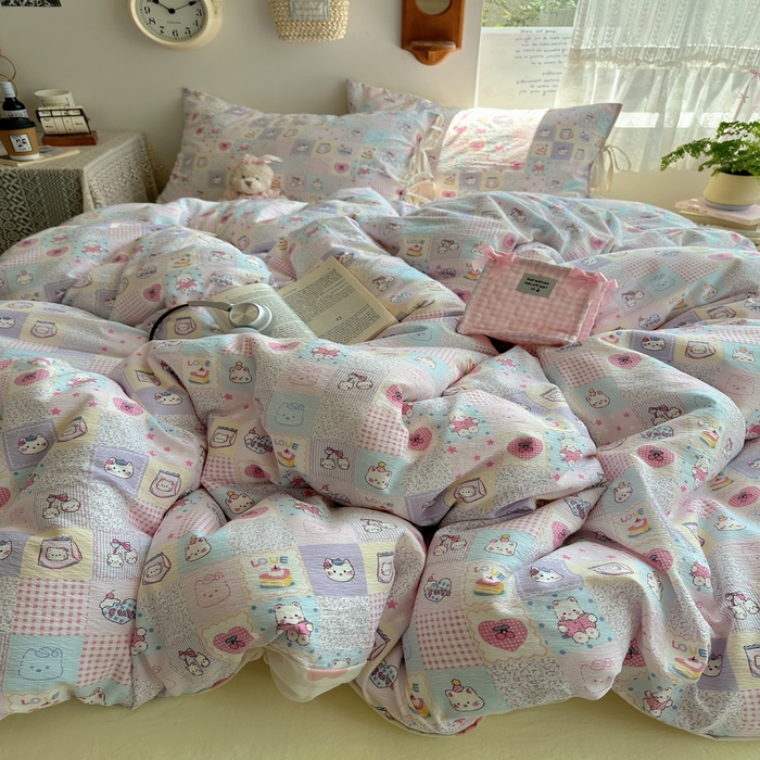 91家纺网 家纺一手货源 找家纺 轻奢坊 2025新款卡通绑带款四件套 格格西高低