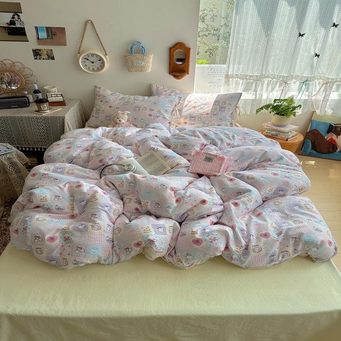 91家纺网 家纺一手货源 找家纺 轻奢坊 2025新款卡通绑带款四件套 格格西高低