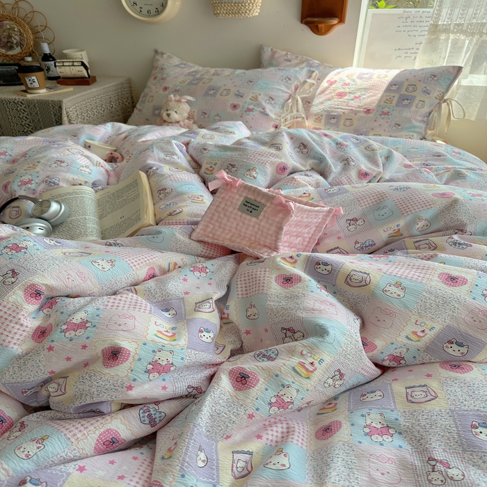 91家纺网 家纺一手货源 找家纺 轻奢坊 2025新款卡通绑带款四件套 格格西高低