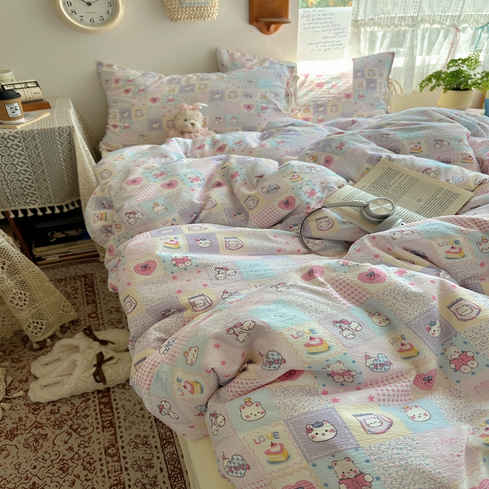 91家纺网 家纺一手货源 找家纺 轻奢坊 2025新款卡通绑带款四件套 格格西高低