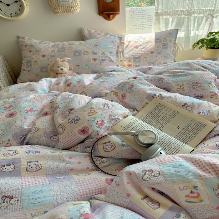 91家纺网 家纺一手货源 找家纺 轻奢坊 2025新款卡通绑带款四件套 格格西高低