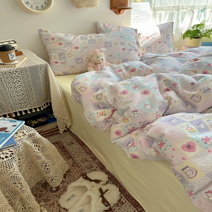 91家纺网 家纺一手货源 找家纺 轻奢坊 2025新款卡通绑带款四件套 格格西高低