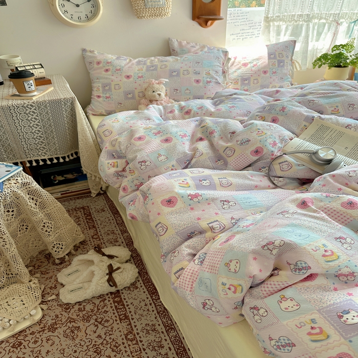 91家纺网 家纺一手货源 找家纺 轻奢坊 2025新款卡通绑带款四件套 格格西高低