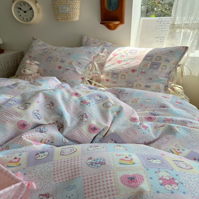 91家纺网 家纺一手货源 找家纺 轻奢坊 2025新款卡通绑带款四件套 格格西高低