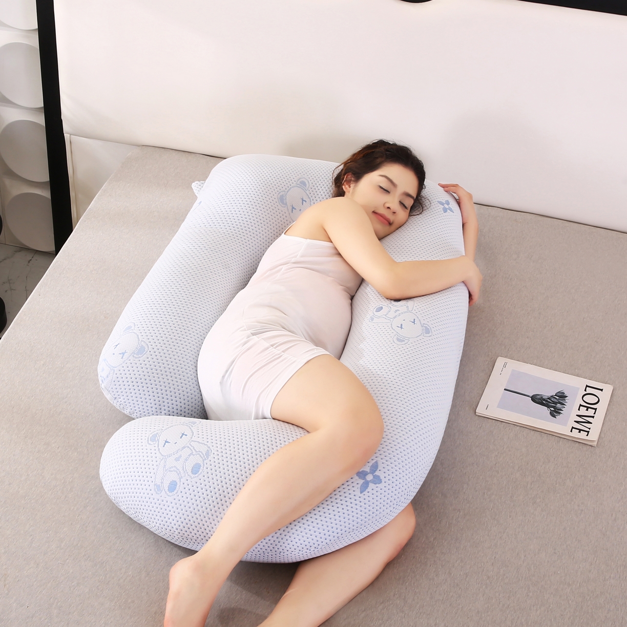 91家纺网 家纺一手货源 找家纺 永光家居 2025新款孕妇枕头G型 靠垫抱枕孕期床头靠枕（不供多多） G型凉感蓝